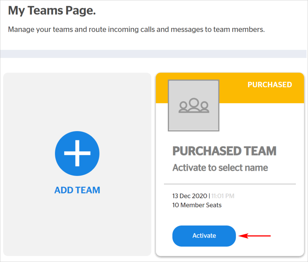 one click calling team activation