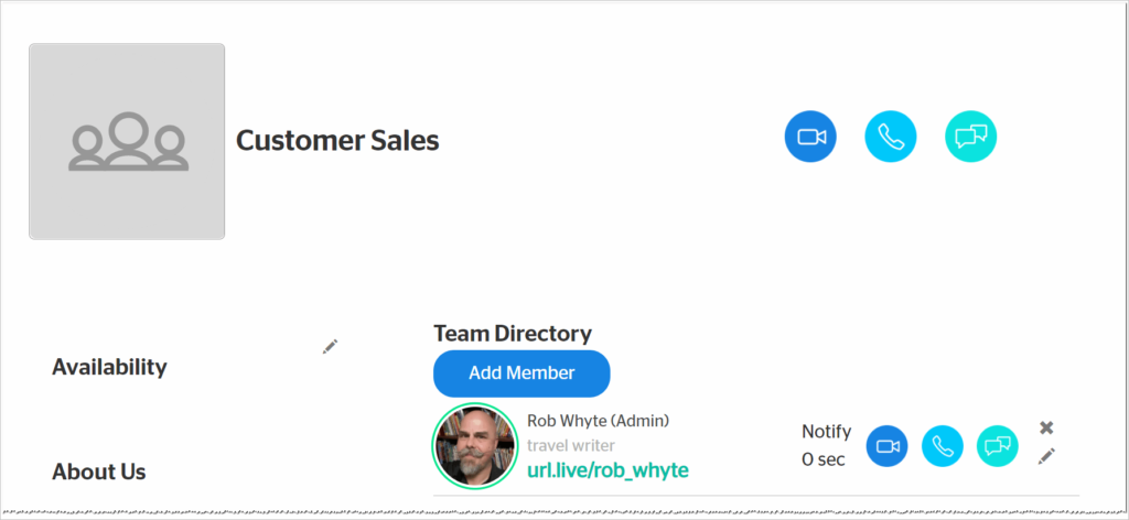 single click video calling team web page